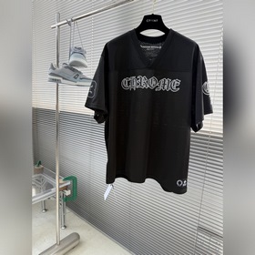 -Chrome hearts克羅心冰球服系列鍍銀短袖T恤 滿天星網布 扁機羅紋