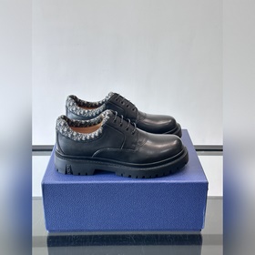 Dior 2026春季Explor德比鞋，黑色皮革+Oblique印花拼接，細節