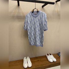 Dior 藍色棉質混紡面料 Oblique提花圓領衫 2026ss迪奧(Chr