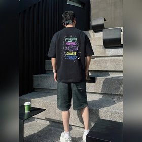 DIOR迪奧新款潮牌情侶圓領T恤！雙面燙畫設計.色彩線條搭配品牌字母圖形.2
