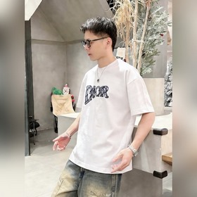 320G重磅純棉短袖男 迪奧Dior 美式潮牌提花刺繡貼布圓領T恤 尺碼：S-
