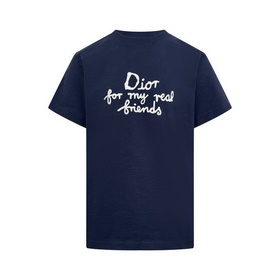 Dior 毛巾繡短袖 定制竹節紋霧織棉 質感十足 舒适貼膚 以靛藍底色碰撞雲絮白