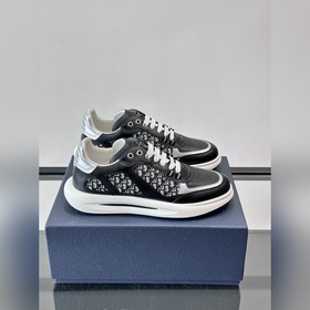 Dior B25老花運動鞋，牛皮革+網布拼接，側面 Oblique 老花超有辨識