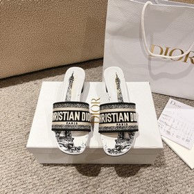 代購級别！ 經典迪奧logo電腦繡帆布方跟拖鞋，上乘美豔力作 dior專櫃最火春