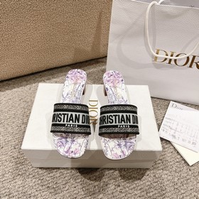 代購級别！ 經典迪奧logo電腦繡帆布方跟拖鞋，上乘美豔力作 dior專櫃最火春