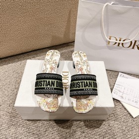 代購級别！ 經典迪奧logo電腦繡帆布方跟拖鞋，上乘美豔力作 dior專櫃最火春