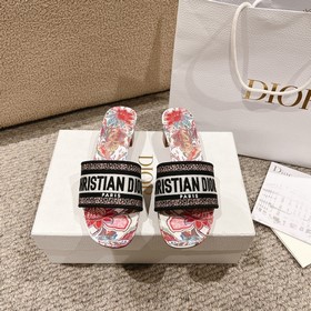 代購級别！ 經典迪奧logo電腦繡帆布方跟拖鞋，上乘美豔力作 dior專櫃最火春