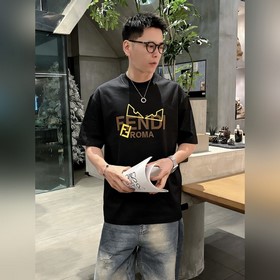320G重磅純棉短袖男 芬迪Fendi 美式潮牌矽膠立體貼标+植絨印花圓領T恤