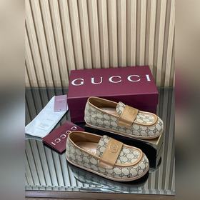 2026  新品厚底Gucci 互扣式刺繡大G橫帶穆勒鞋 迷你GG壓紋樂福鞋