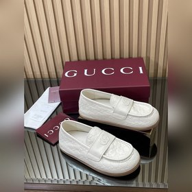 2026  新品厚底Gucci 互扣式刺繡大G橫帶穆勒鞋 迷你GG壓紋樂福鞋