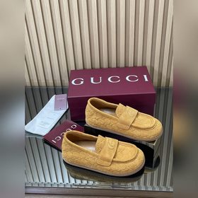 2026  新品厚底Gucci 互扣式刺繡大G橫帶穆勒鞋 迷你GG壓紋樂福鞋