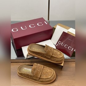 2026 新品厚底GuCci互扣式刺繡大G橫帶穆勒鞋 迷你GG壓紋包頭拖鞋 勃