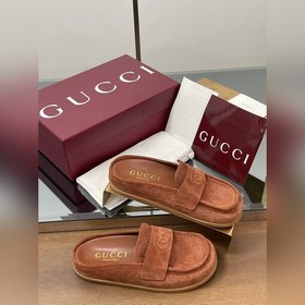 2026 新品厚底GuCci互扣式刺繡大G橫帶穆勒鞋 迷你GG壓紋包頭拖鞋 勃