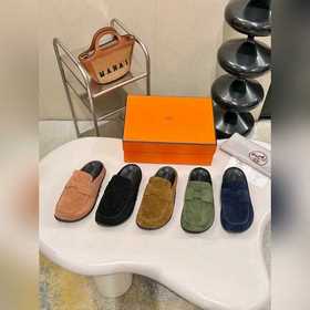 愛馬仕頂級版本 (HERMES)穆勒女鞋新款平底鞋一腳蹬，真牛裡。羊筋 原版大底