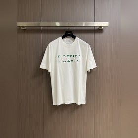 Loewe 2026ss春夏新款 羅意威刺繡logo标識胸前圓領T恤， 260g