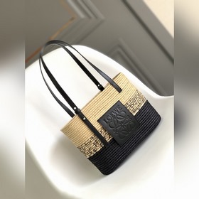 Loewe 漸變酒椰纖維和牛皮革方形Basket手袋 (新顔色) 一個傳統的方