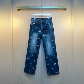 LV  路易 26SS新款滿幅動物植物刺繡牛仔褲 尺寸：28 30 32 3