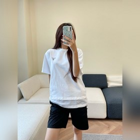PRADA 經典标識拼接圓領短袖 正品8407購入開發 16支單紗精疏棉 1*1
