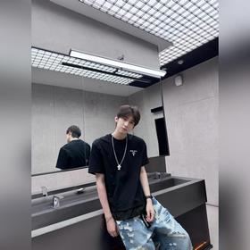 PRADA 經典标識拼接圓領短袖 正品8407購入開發 16支單紗精疏棉 1*1