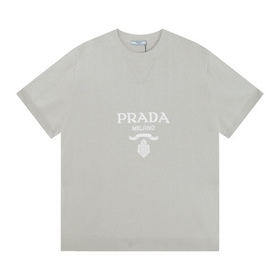 PRADA 普拉達 字母logo 刺繡圓領針織T恤 顔色：藍色 灰色 白色 碼數