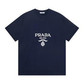 PRADA 普拉達 字母logo 刺繡圓領針織T恤 顔色：藍色 灰色 白色 碼數