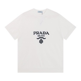 PRADA 普拉達 字母logo 刺繡圓領針織T恤 顔色：藍色 灰色 白色 碼數