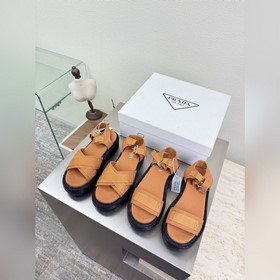 登山鞋底 帆布涼鞋 高端精品 普拉達 棕色 PRADA 大底後鐳射品牌logo