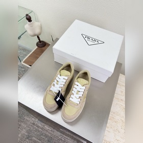 厚底運動鞋 側logo 後空鞋 高端精品 普拉達 杏色 PRADA 大底手工串