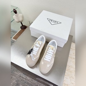 厚底運動鞋 側logo 後空鞋 高端精品 普拉達 杏色 PRADA 大底手工串