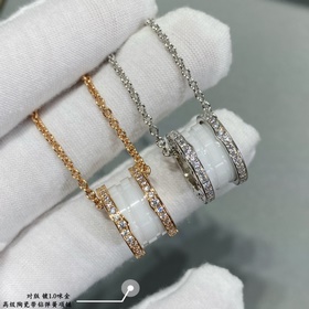 b012CNC正品開版，精雕鍍咪金，寶格麗高級大號黑白陶瓷帶鑽彈簧項鍊 高版本出
