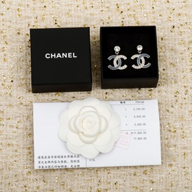 250738[我們出品][香奈兒 CHANEL 小圓鑽藍色牛仔拼水鑽雙c耳環]