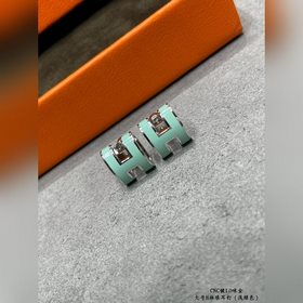 A0019V金材質 (淺綠色)對版 愛馬仕大號H琳琅耳釘 最新诠釋H琺琅，超級
