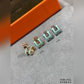 AA0021(淺綠色)對版 愛馬仕迷你H琳琅耳釘 最新诠釋H琺琅，超級工藝水平，