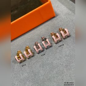 AA0021V金材質 (粉色)對版 愛馬仕迷你H琳琅耳釘 最新诠釋H琺琅，超級