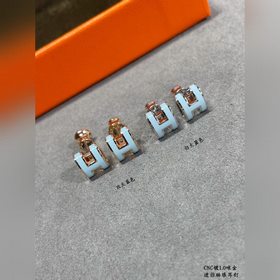 [迷你 ]AA0021V金材質 (天藍色)對版 愛馬仕迷你H琳琅耳釘 最新诠釋H