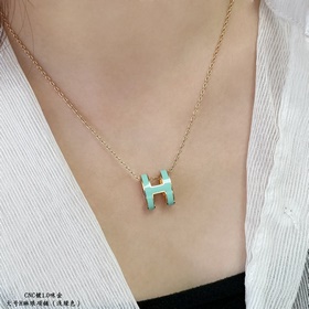 a018V金材質 (淺綠色)對版 愛馬仕大號H琳琅項鍊 最新诠釋H琺琅，超級