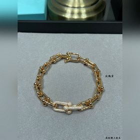 T0011Tiffany蒂芙尼馬蹄扣帶鑽粗鍊條 手鍊，光澤感強，是那種簡單又能加