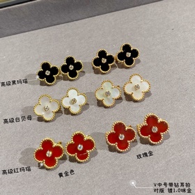 V金鍍咪金 VCA高級瑪瑙帶鑽四葉草耳拍 市場高級版 1：1版本高端定制 vc