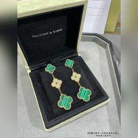 V125 V金鍍咪金 vca四葉草天然孔雀石 鑽三花耳拍，市場高級版  1：