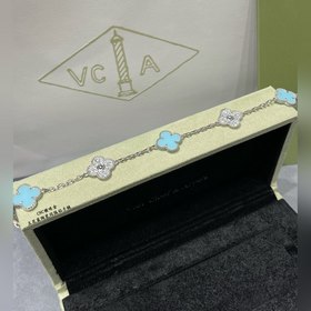 [V金藍陶瓷 ]ZP開版，高版本CNC 扣頭，VCA藍陶瓷五花間隔鑽四葉草手鍊