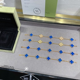 [V金藍玉髓 ]VCA高級藍瑪瑙五花四葉草手鍊 四葉草 此系列設計靈動，線條流