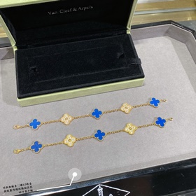 [V金間鑽藍玉髓 ] VCA高級藍瑪瑙間隔鑽五花四葉草手鍊 四葉草 此系列設