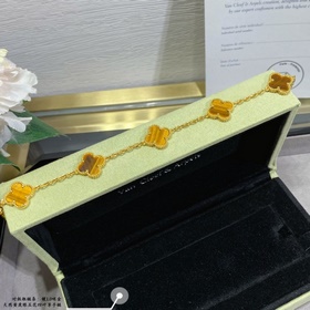 [V金 ]VCA天然黃虎眼五花四葉草手鍊 非常獨特 個性 時尚  不會像五花那