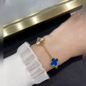 [V金 ]VV5 VCA高級藍瑪瑙鐳射五花四葉草手鍊。Cleef&Arpels