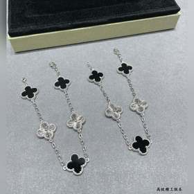 [V金 ]VV4 VCA高級黑瑪瑙鐳射五花四葉草手鍊。Cleef&Arpels