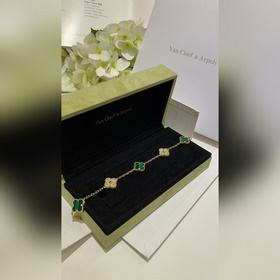 VV22 Van cleef Arpels VCA四葉草孔雀石隔鑽五花手鍊 P