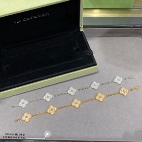 滿鑽 V金鍍1.0咪金 CNC扣頭[代購級别] VCA滿鑽五花四葉草手鍊 版型