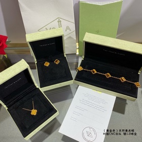 CNC扣頭 V金鍍咪金 粗鍊條 高級精工版 VCA天然黃虎眼四葉草項鍊 非常獨