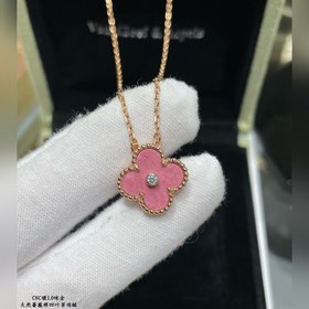 [薔薇石]V金材質 高版本CNC 扣頭，VCA天然薔薇輝石四葉草項鍊 版型超級正