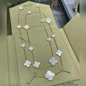 V金鍍1.0咪金 VCA高級白貝母16花四葉草項鍊。Cleef&Arpels